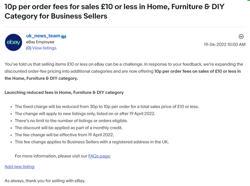 【西邮最前线】eBay英国降低家居、家具和DIY类别订单成交费用-西邮物流