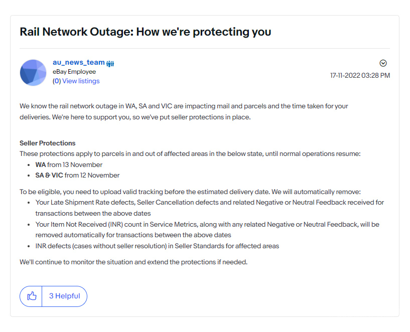 澳大利亚铁路运输中断，eBay发布卖家保护措施-西邮物流