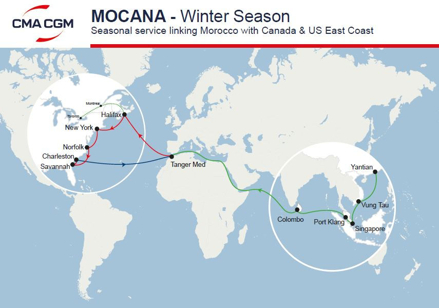 CMA CGM开通摩洛哥、加拿大和美国东海岸的新航线-西邮物流