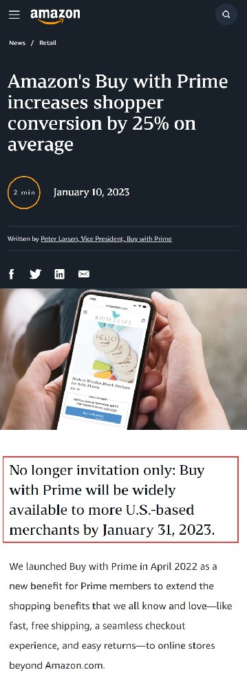 亚马逊将向美国卖家开放Buy with Prime服务-西邮物流