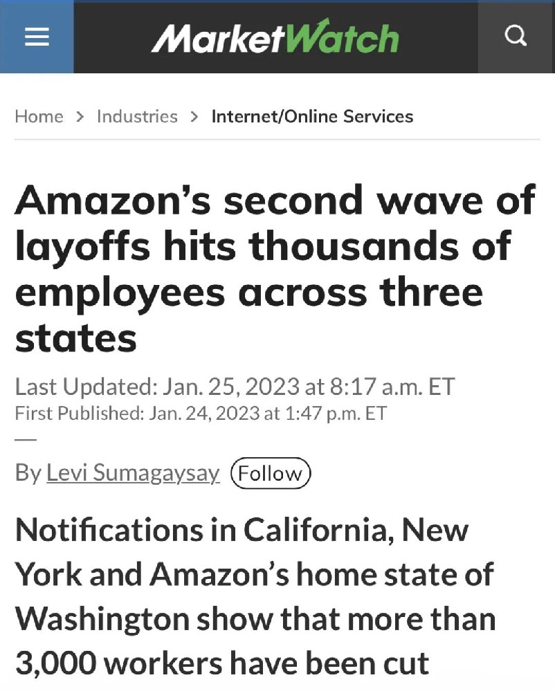 亚马逊启动第二波裁员，3000多名员工接到通知-西邮物流