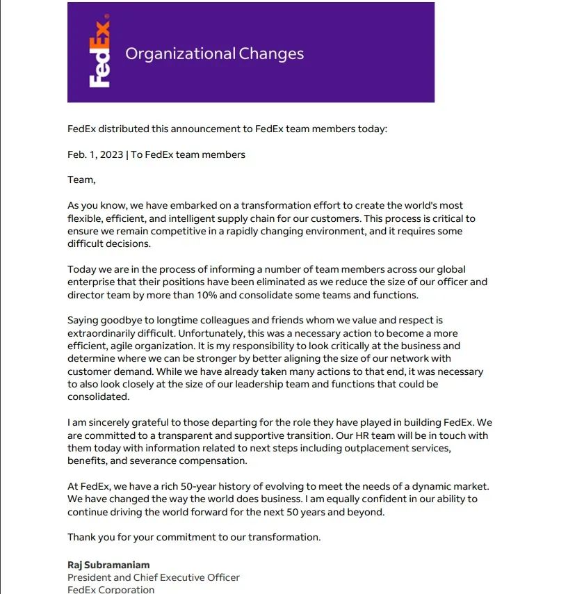 美国联邦快递将裁减超过10%管理人员-西邮物流