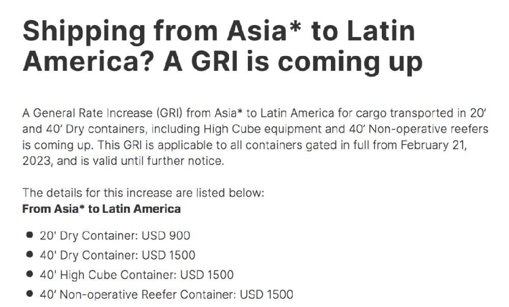 赫伯罗特一个月内两次上调该航线GRI，这次涨价50%-西邮物流