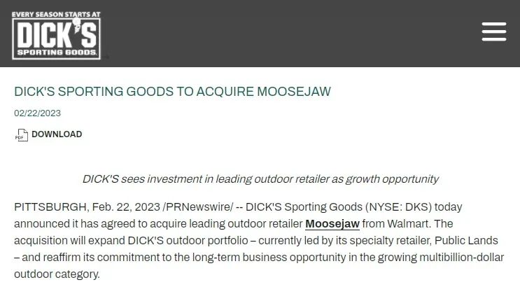 沃尔玛向Dick’s出售旗下户外电商Moosejaw-西邮物流